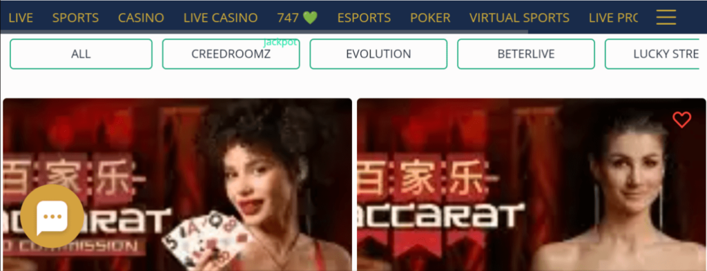 747.live Casino Games