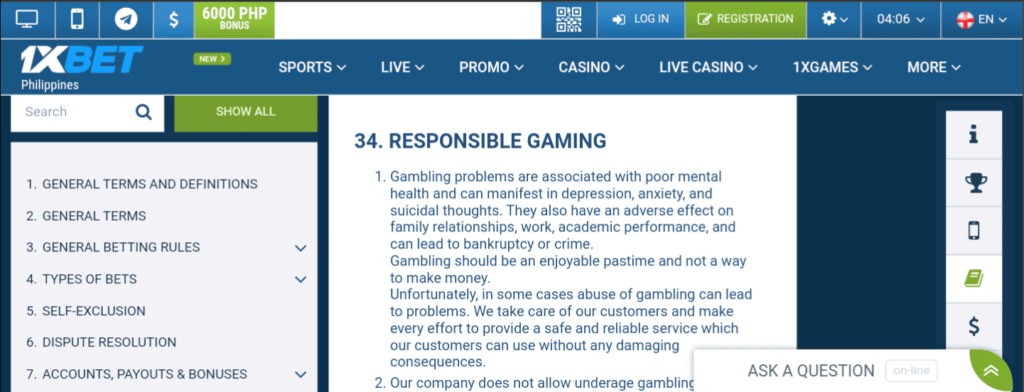 1xBet Responsible Gambling